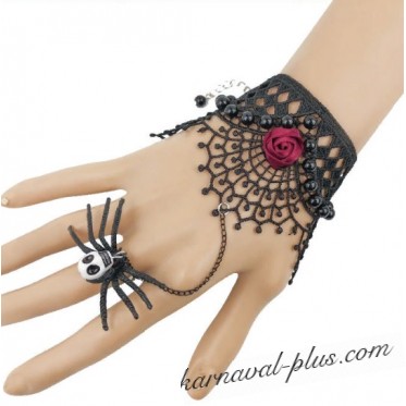 Слейв-браслет кружевной с кольцом и пауком